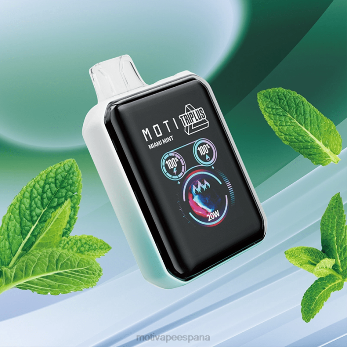MOTI Vape Recargable España - MOTI Triplus Vape desechable de 20k (5%, 20000 inhalaciones) menta de miami FB2F5